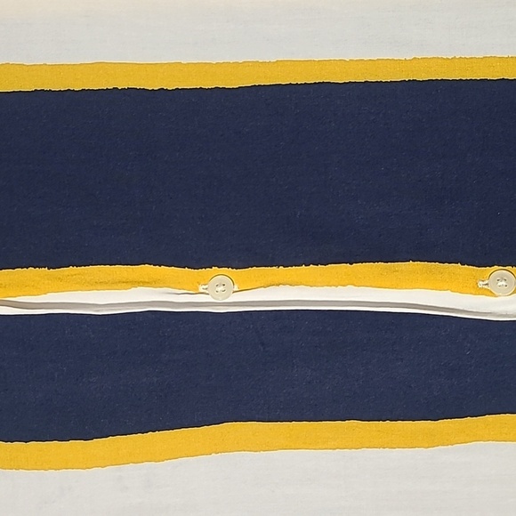 ZARA Men's Navy, Yellow & White Striped Button Up Short Sleeve Shirt - Sz Large - Picture 4 of 10